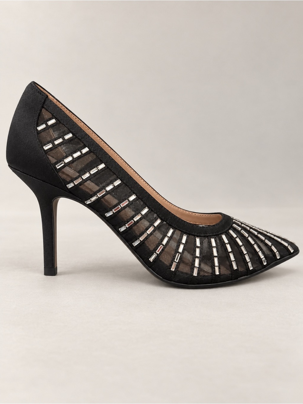 Paolo Black Pointed Cutout Kitten Heel Pumps with Silver Accents
